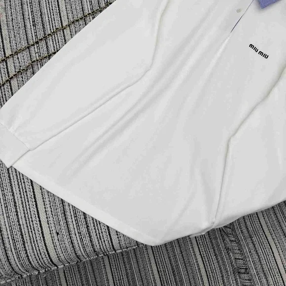 Miu Miu Women's White Long-Sleeve T-Shirt with Collar - Picture 4 of 8